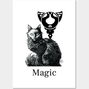 Magic Black Cat - Black Outlined Version - Magic Quote Posters and Art